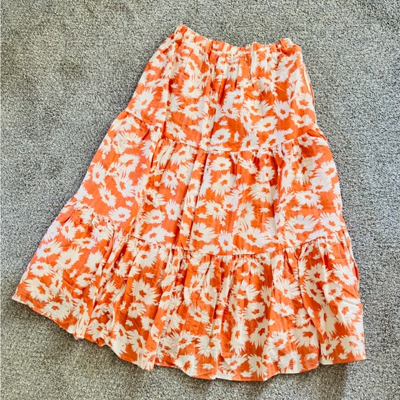KARLIE Flowy Tiered Orange Blossom Floral Flowy Maxi Ruffle Skirt w POCKETS NWT - Picture 12 of 16